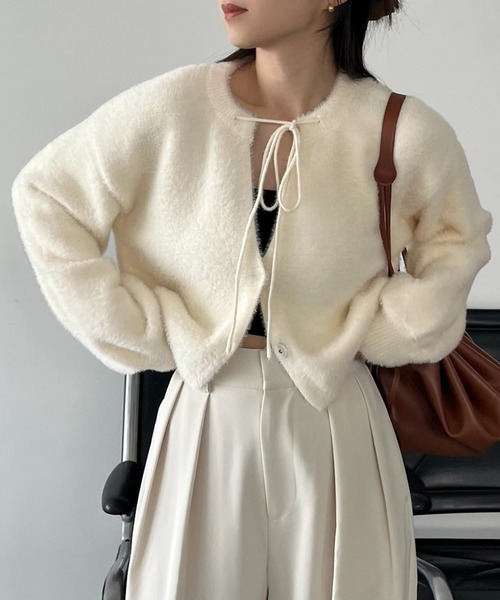 「Louere」 ニットカーディガン MEDIUM グレイッシュベージュ レディース_画像3