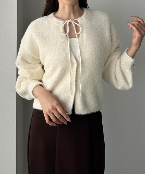 「Louere」 ニットカーディガン MEDIUM グレイッシュベージュ レディース_画像7