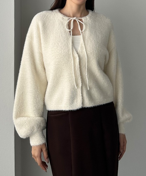 「Louere」 ニットカーディガン MEDIUM グレイッシュベージュ レディース_画像8