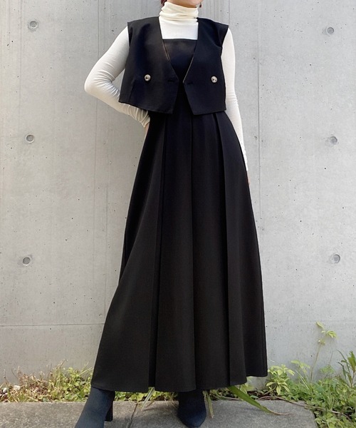 「JUNOAH」 コンビワンピース LARGE モカ レディース_画像3