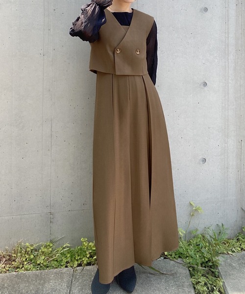 「JUNOAH」 コンビワンピース LARGE モカ レディース_画像7