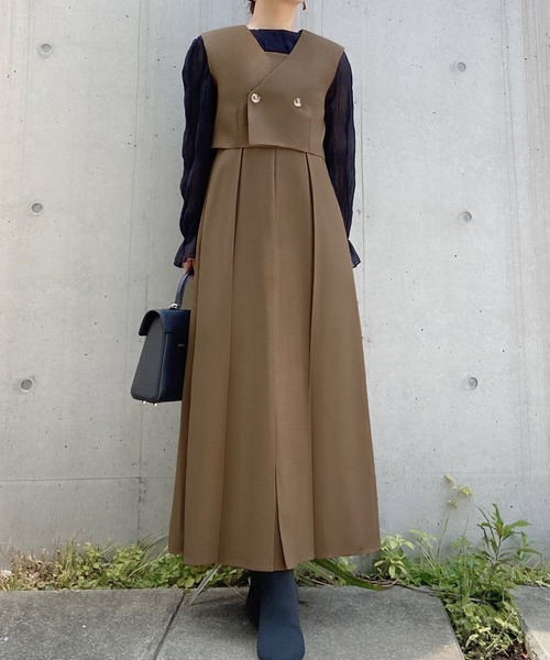 「JUNOAH」 コンビワンピース LARGE モカ レディース_画像8