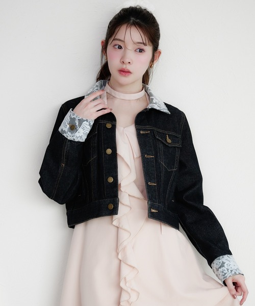 fupel デニムジャケット gジャン lace collar denim jacket / レース