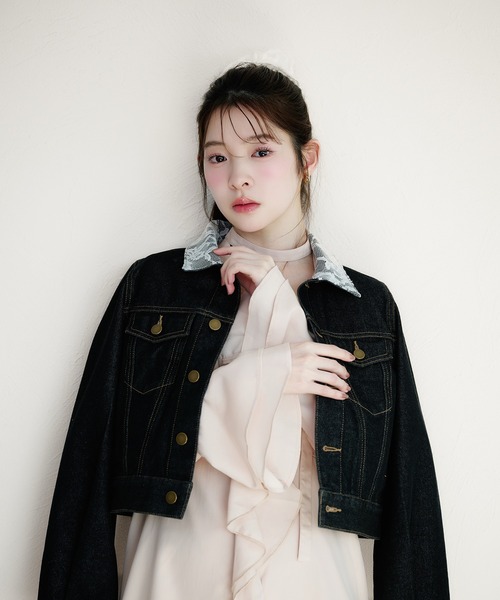 fupel デニムジャケット gジャン lace collar denim jacket / レース