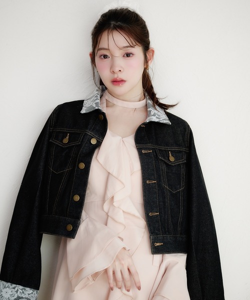 fupel デニムジャケット gジャン lace collar denim jacket / レース
