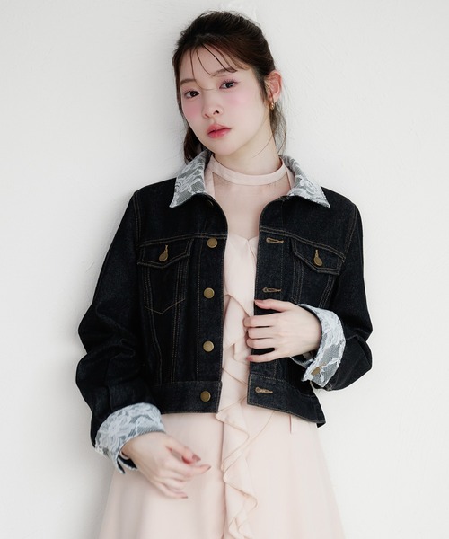 15　 レース襟デニムジャケット fupel デニムジャケット gジャン lace collar denim jacket / レース