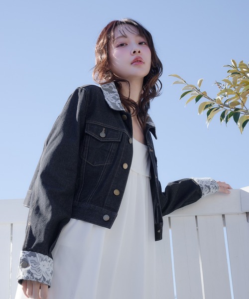fupel デニムジャケット gジャン lace collar denim jacket / レース