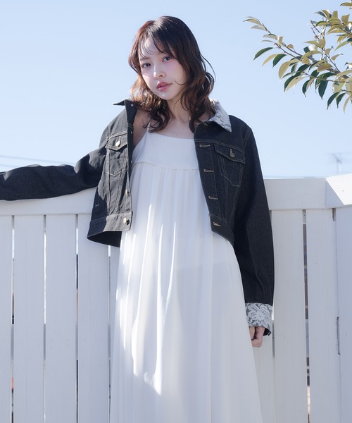 fupel デニムジャケット gジャン lace collar denim jacket / レース