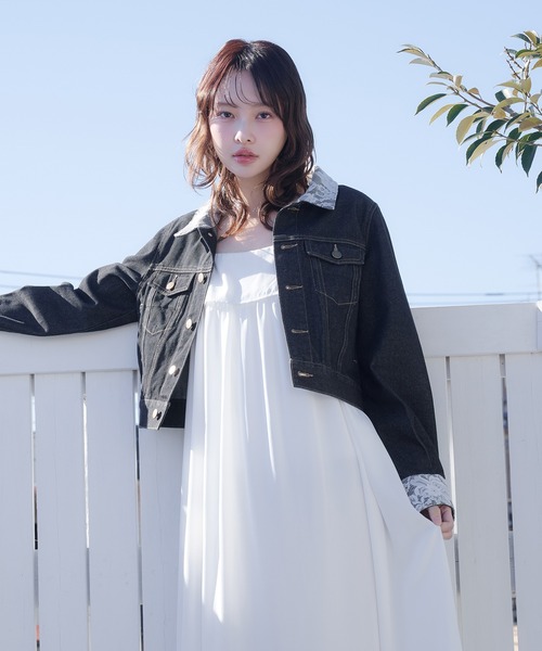 fupel デニムジャケット gジャン lace collar denim jacket / レース