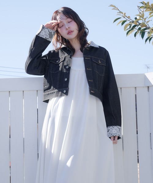 fupel デニムジャケット gジャン lace collar denim jacket / レース 