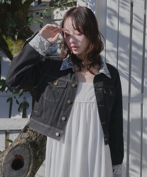 fupel デニムジャケット gジャン lace collar denim jacket / レース