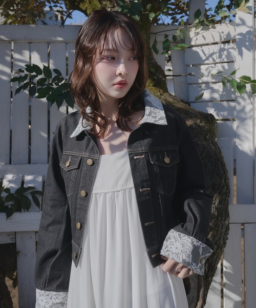 15　 レース襟デニムジャケット fupel デニムジャケット gジャン lace collar denim jacket / レース