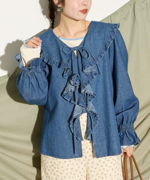 「HELLO.SANFRANCISCO」 長袖ブラウス ONE SIZE サックスブルー レディース_画像4