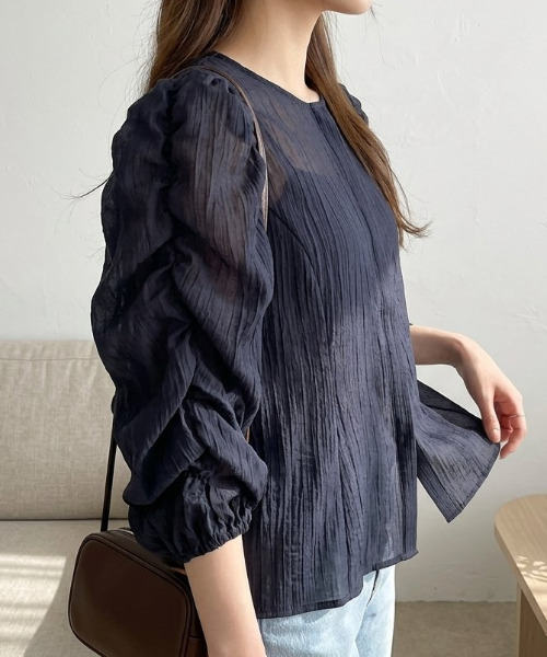 Ada. ブラウス シャツ シアー楊柳 パフスリーブ ブラウス レディース 
