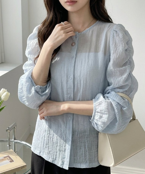 Ada. ブラウス シャツ シアー楊柳 パフスリーブ ブラウス レディース 