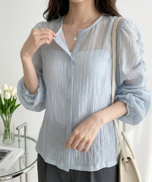 Ada. ブラウス シャツ シアー楊柳 パフスリーブ ブラウス レディース 