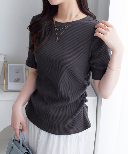 alotta（アロッタ） tシャツ 半袖 ドレープデザインリブトップス
