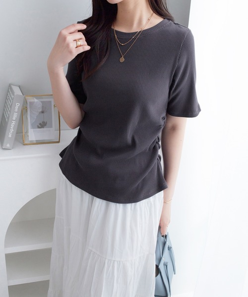 alotta（アロッタ） tシャツ 半袖 ドレープデザインリブトップス