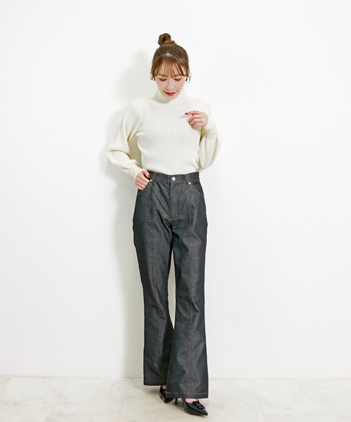 CH_hdmn ジーンズ デニム デニムパンツ 美脚ハイウエストフレアデニム