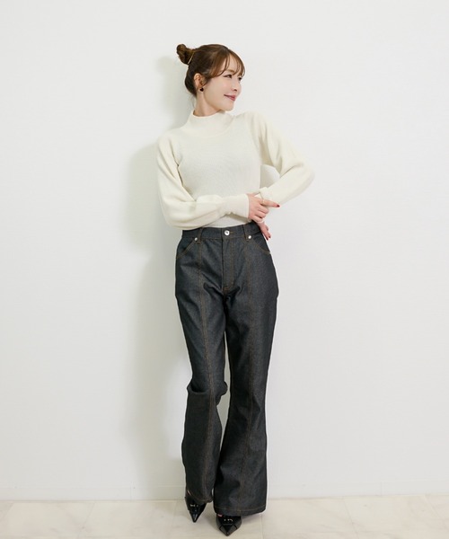 CH_hdmn ジーンズ デニム デニムパンツ 美脚ハイウエストフレアデニム