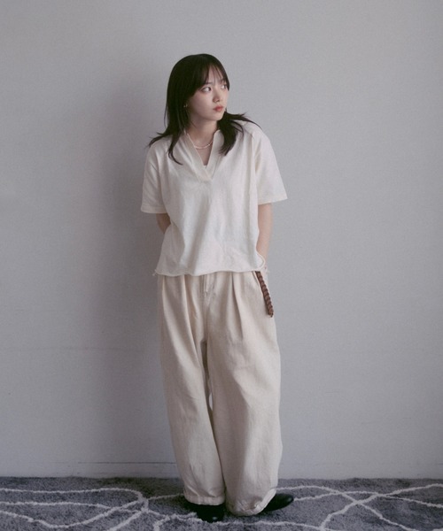 「INTER FACTORY」 半袖ニット MEDIUM チャコールグレー メンズ_画像2