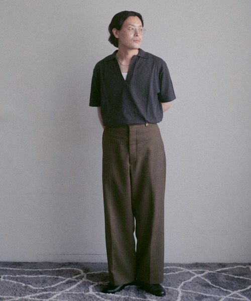 「INTER FACTORY」 半袖ニット MEDIUM チャコールグレー メンズ_画像3