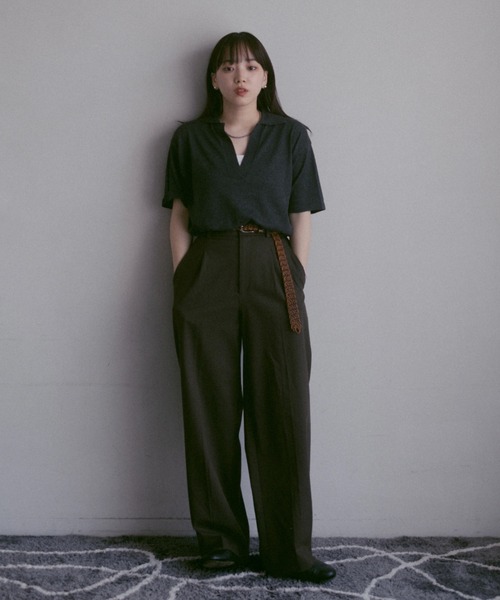 「INTER FACTORY」 半袖ニット MEDIUM チャコールグレー メンズ_画像4
