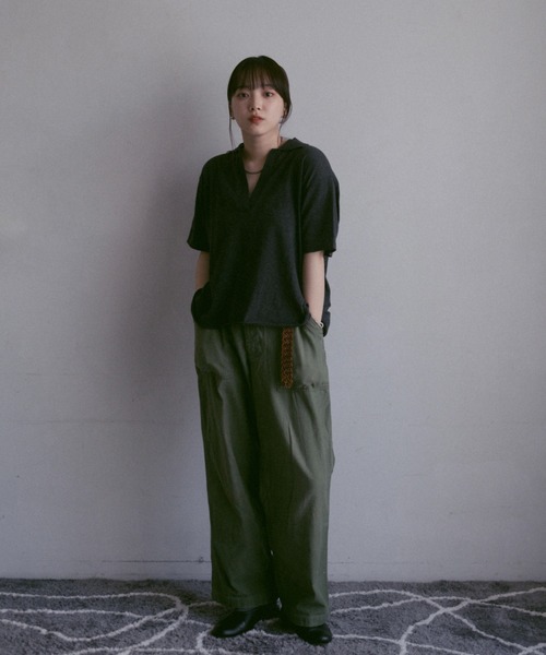 「INTER FACTORY」 半袖ニット MEDIUM チャコールグレー メンズ_画像5