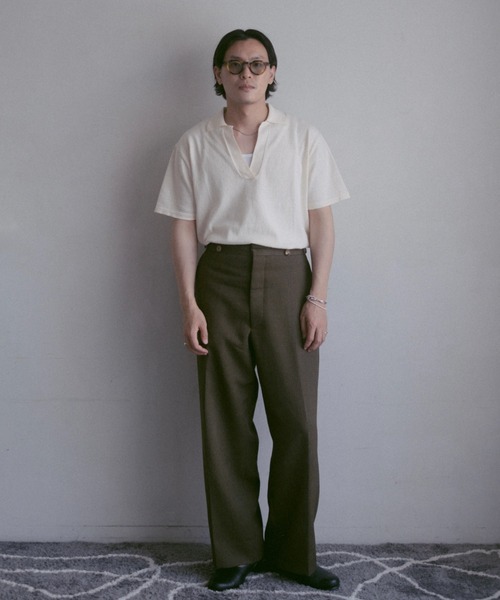 「INTER FACTORY」 半袖ニット MEDIUM チャコールグレー メンズ_画像6