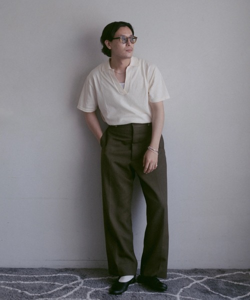 「INTER FACTORY」 半袖ニット MEDIUM チャコールグレー メンズ_画像7