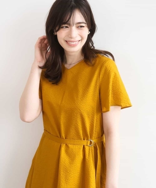 ワンピース VネックAラインシルエットワンピース/洗える/WEB限定カラーサイズありの画像