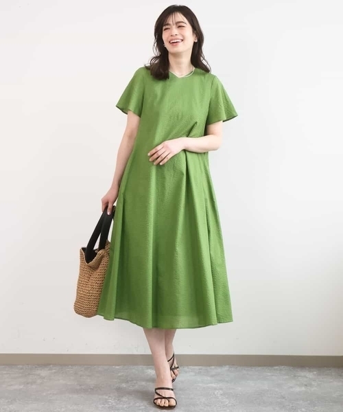 ワンピース VネックAラインシルエットワンピース/洗える/WEB限定カラーサイズありの画像