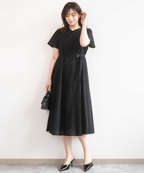 ワンピース VネックAラインシルエットワンピース/洗える/WEB限定カラーサイズありの画像