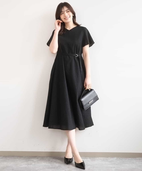 ワンピース VネックAラインシルエットワンピース/洗える/WEB限定カラーサイズありの画像