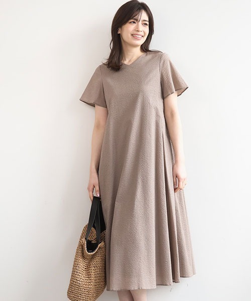 ワンピース VネックAラインシルエットワンピース/洗える/WEB限定カラーサイズありの画像