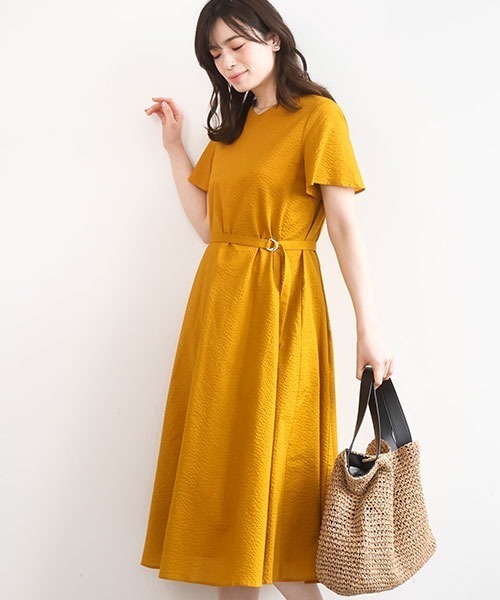 ワンピース VネックAラインシルエットワンピース/洗える/WEB限定カラーサイズありの画像