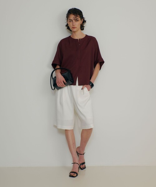 パンツ 「大人が穿ける上品ショート丈／新型登場」リネンライクショートパンツ　セットアップ対応　春服　夏服 レディース_3