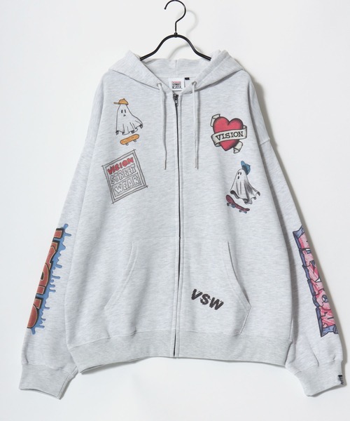 「VISION STREET WEAR」 ジップアップパーカー M アッシュグレー メンズ_画像2