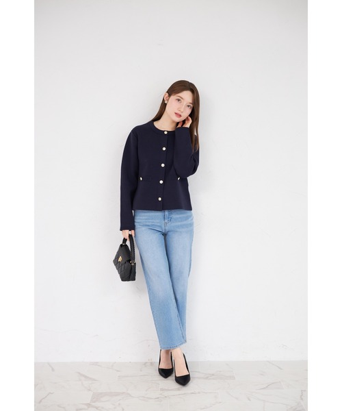 「tocco closet」 ニットカーディガン M ネイビー レディース_画像6