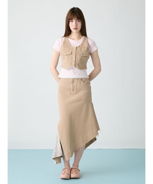 FURFUR（ファーファー） ロング スカート レースドッキングデニム