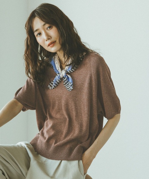 GLOBAL WORK（グローバルワーク） tシャツ 半袖 リネン混ニット2WAY