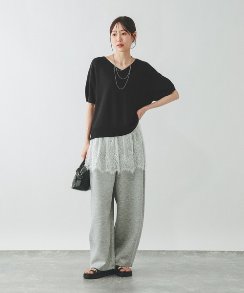 GLOBAL WORK（グローバルワーク） tシャツ 半袖 リネン混ニット2WAY