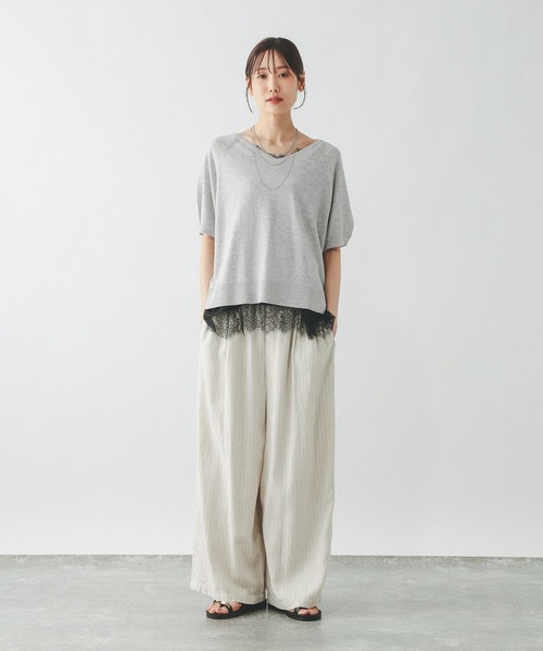 GLOBAL WORK（グローバルワーク） tシャツ 半袖 リネン混ニット2WAY