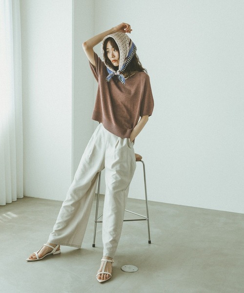 GLOBAL WORK（グローバルワーク） tシャツ 半袖 リネン混ニット2WAY