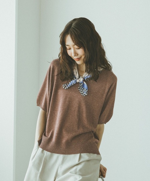 GLOBAL WORK（グローバルワーク） tシャツ 半袖 リネン混ニット2WAY