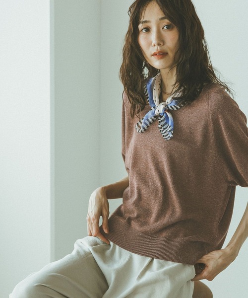 GLOBAL WORK（グローバルワーク） tシャツ 半袖 リネン混ニット2WAY