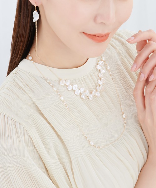 ピアス K10YG 淡水パール・ダイヤモンド ピアス レディースの画像