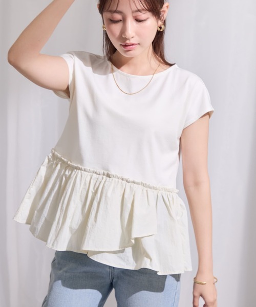 tシャツ 「UV/吸湿速乾/接触冷感」アシメペプラムデザイントップス 「低身長・小柄女性」 レディースの画像