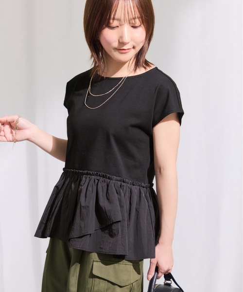 tシャツ 「UV/吸湿速乾/接触冷感」アシメペプラムデザイントップス 「低身長・小柄女性」 レディースの画像