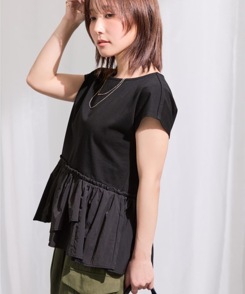 tシャツ 「UV/吸湿速乾/接触冷感」アシメペプラムデザイントップス 「低身長・小柄女性」 レディースの画像